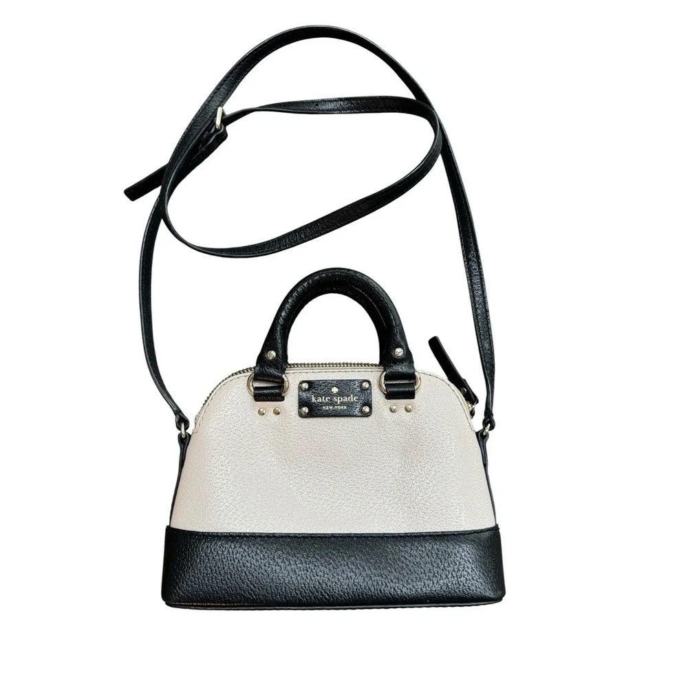 Kate Spade New York Mini Dome Satchel Crossbody Bag Cream Black‎ Leather